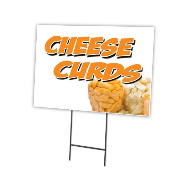 Cheese Curds Yard Sign & Stake outdoor plastic coroplast window, C-1216-DS-Cheese Curds